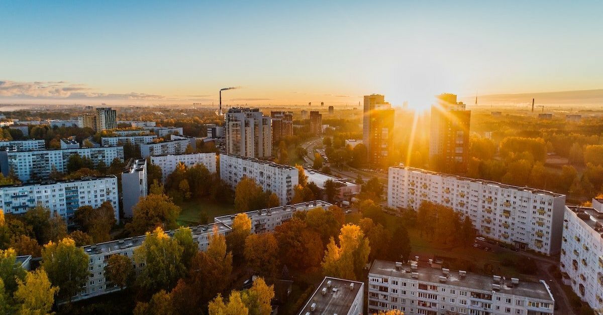 Sky view of apartments in the city