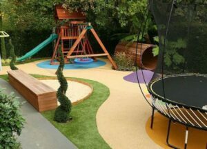 Outdoor play area with home playground